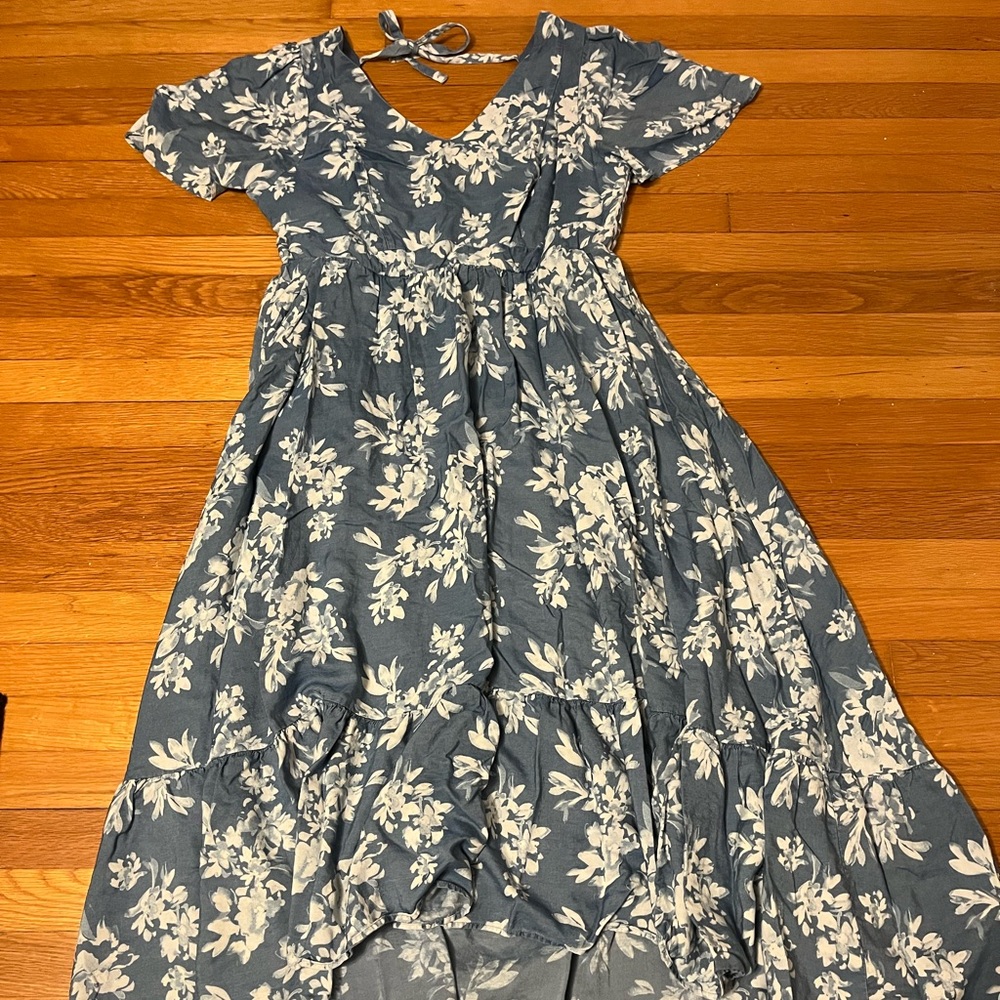 Torrid Floral V-Neck Midi Dress in Blue and White
